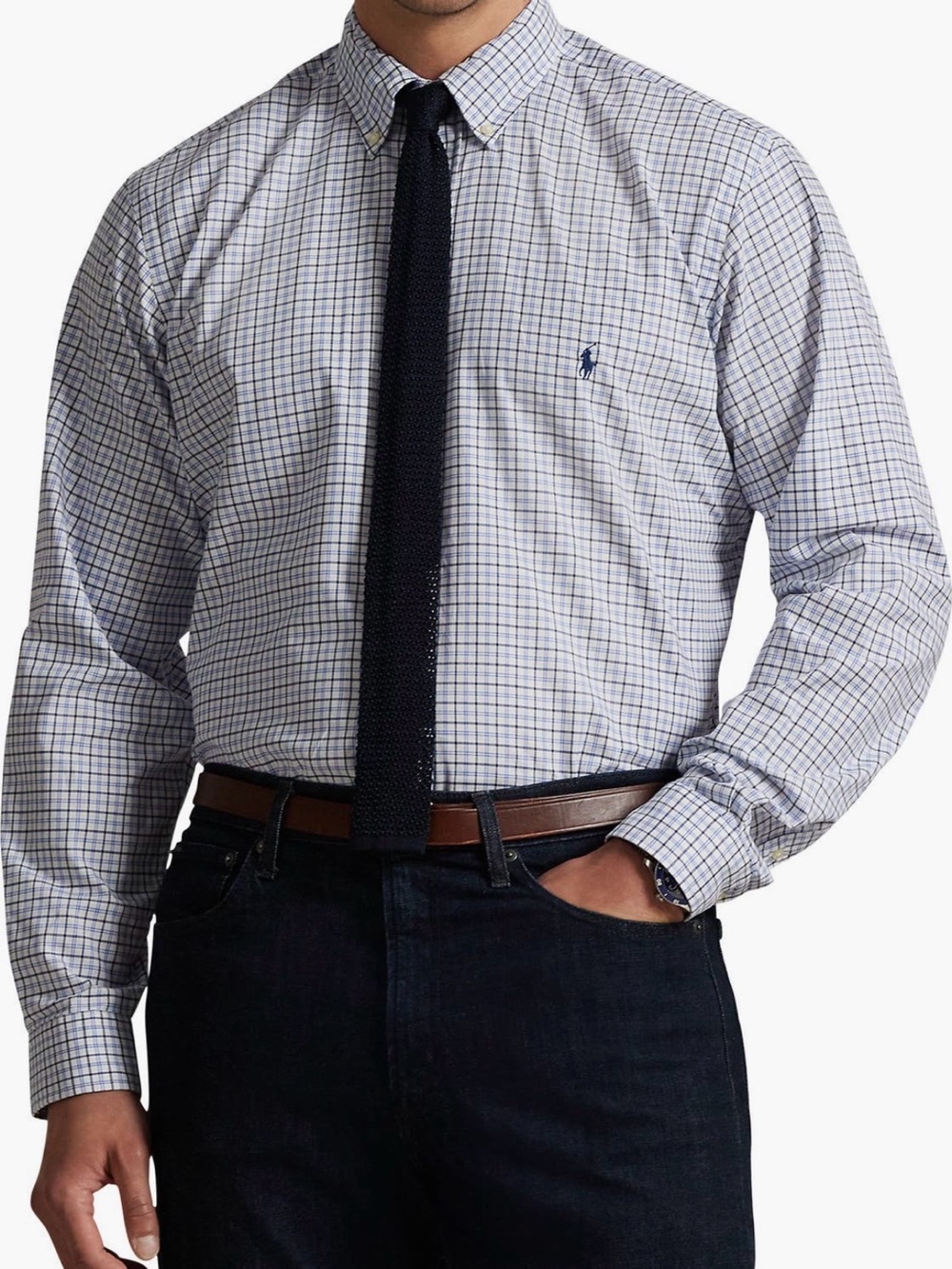 Polo Ralph Lauren Big & Tall Multi Plaid Twill Sport Shirt 3XLT EUC Navy Blue